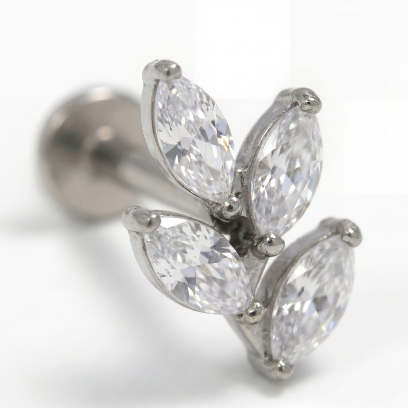 Piercing con petali di zirconi in Acciaio Chirurgico 316L - Piercing per lobo, helix, forward helix, conch, flat, tragus