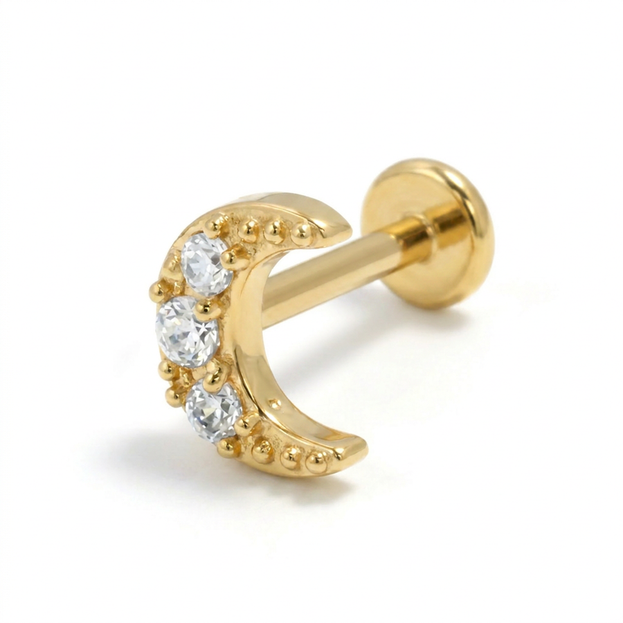 Piercing luna con zirconi in Acciaio Chirurgico 316L - Piercing per lobo, helix, forward helix, conch, flat, tragus