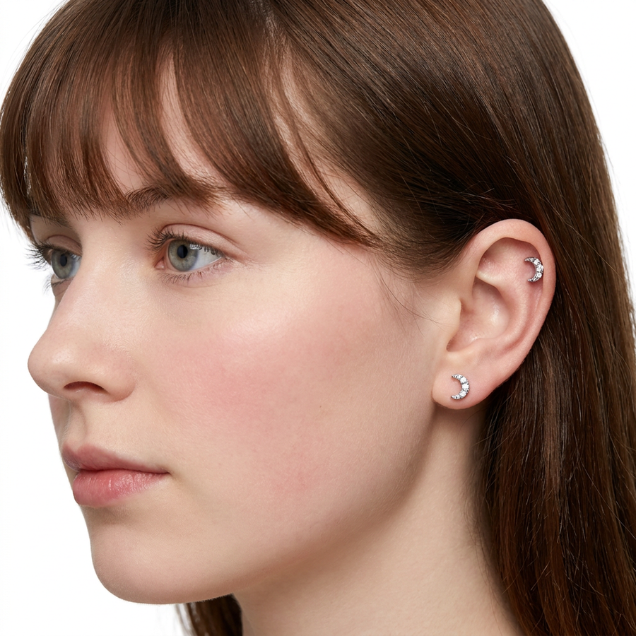 Piercing luna con zirconi in Acciaio Chirurgico 316L - Piercing per lobo, helix, forward helix, conch, flat, tragus
