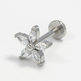 Piercing con fiore di zirconi in acciaio chirurgico 316L - Piercing per lobo, helix, forward helix, conch, flat, tragus