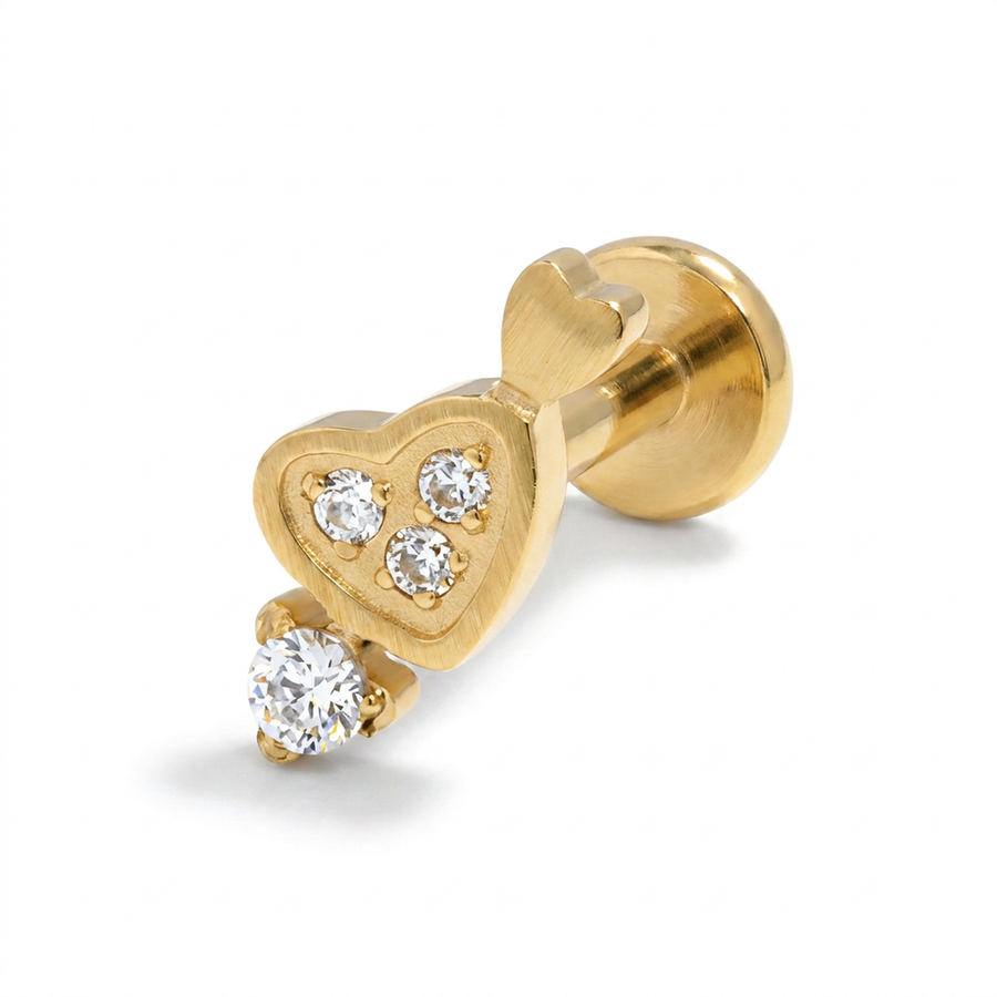 Piercing con cuore di zirconi in Acciaio Chirurgico 316L - Piercing per lobo, helix, forward helix, conch, flat, tragus