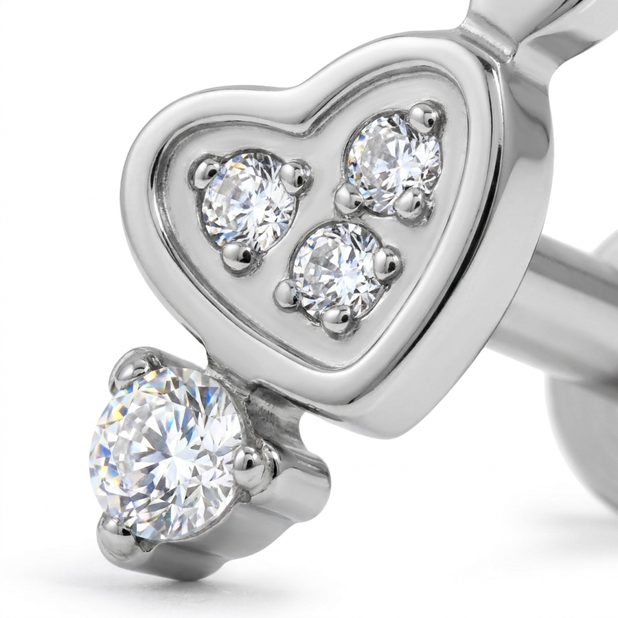 Piercing con cuore di zirconi in Acciaio Chirurgico 316L - Piercing per lobo, helix, forward helix, conch, flat, tragus