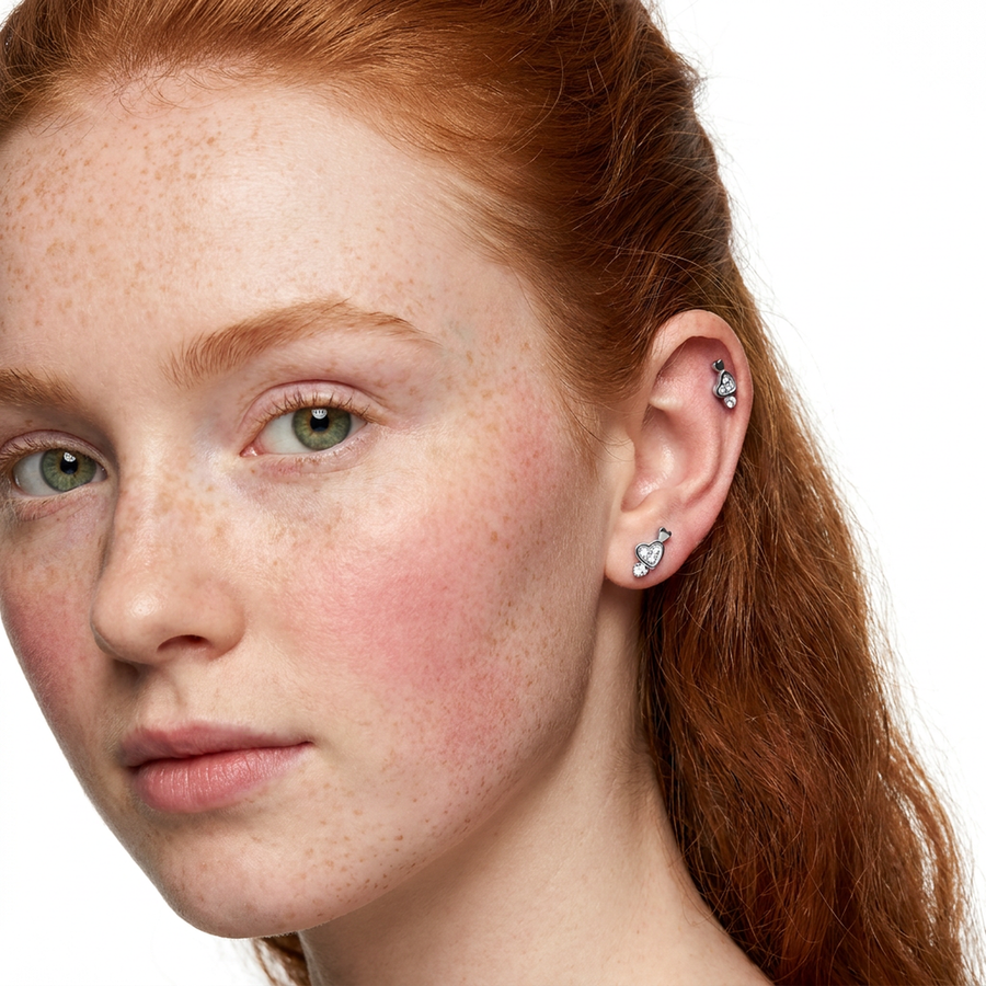 Piercing con cuore di zirconi in Acciaio Chirurgico 316L - Piercing per lobo, helix, forward helix, conch, flat, tragus
