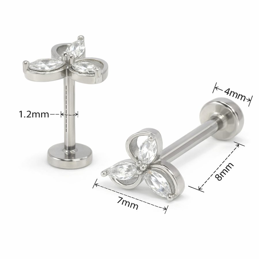 Piercing ad elica con zirconi in Acciaio Chirurgico 316L - Piercing per lobo, helix, forward helix, conch, flat, tragus