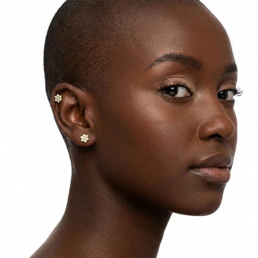 Piercing con fiore in Acciaio Chirurgico 316L - Piercing per lobo, helix, forward helix, conch, flat, tragus
