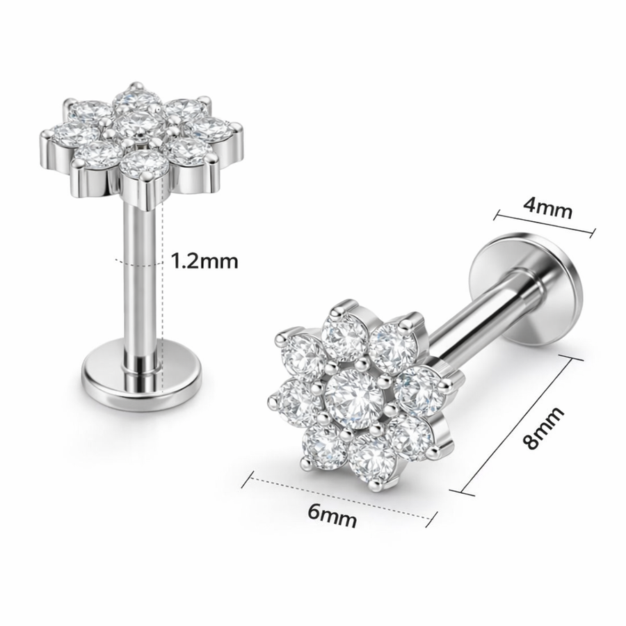 Piercing con fiore in Acciaio Chirurgico 316L - Piercing per lobo, helix, forward helix, conch, flat, tragus