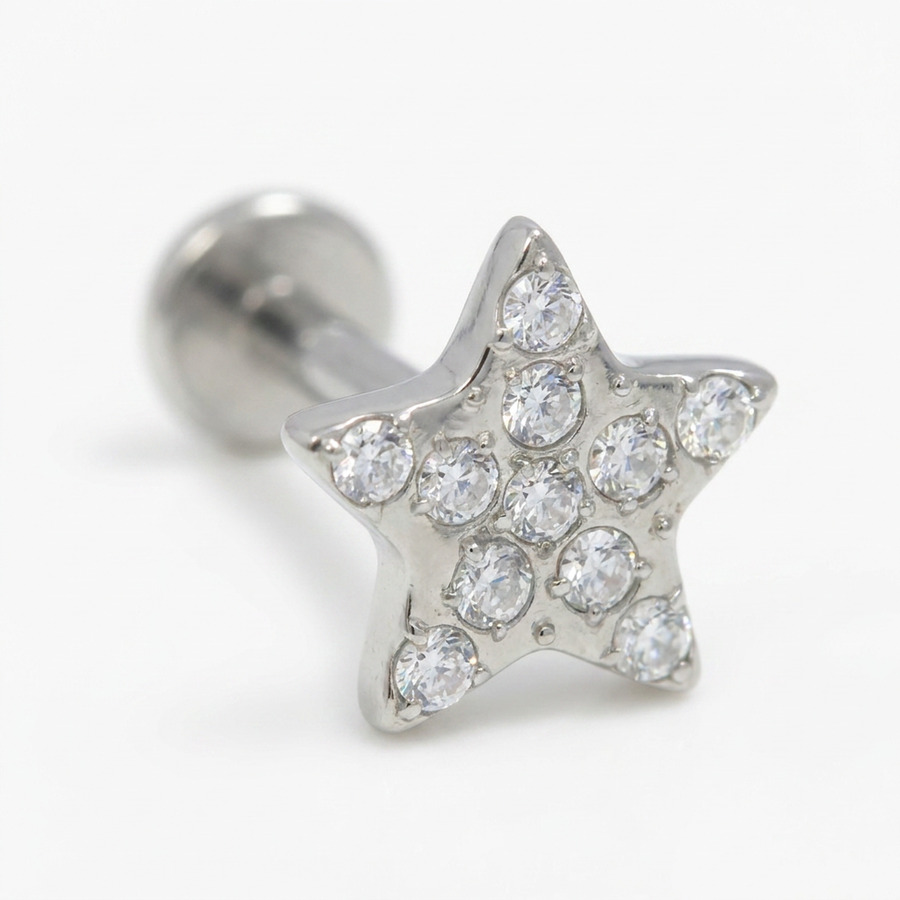 Piercing con stella di zirconi in Acciaio Chirurgico 316L - Piercing per lobo, helix, forward helix, conch, flat, tragus