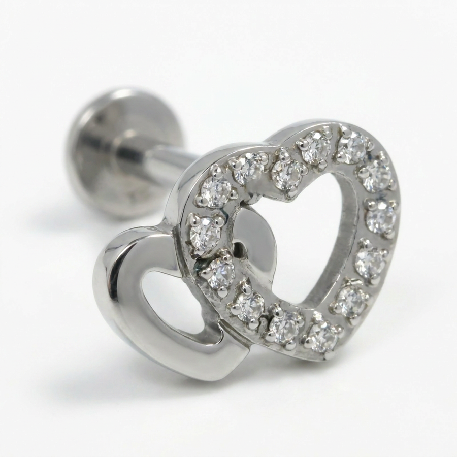 Piercing con cuore e zirconi in Acciaio Chirurgico 316L - Piercing per lobo, helix, forward helix, conch, flat, tragus