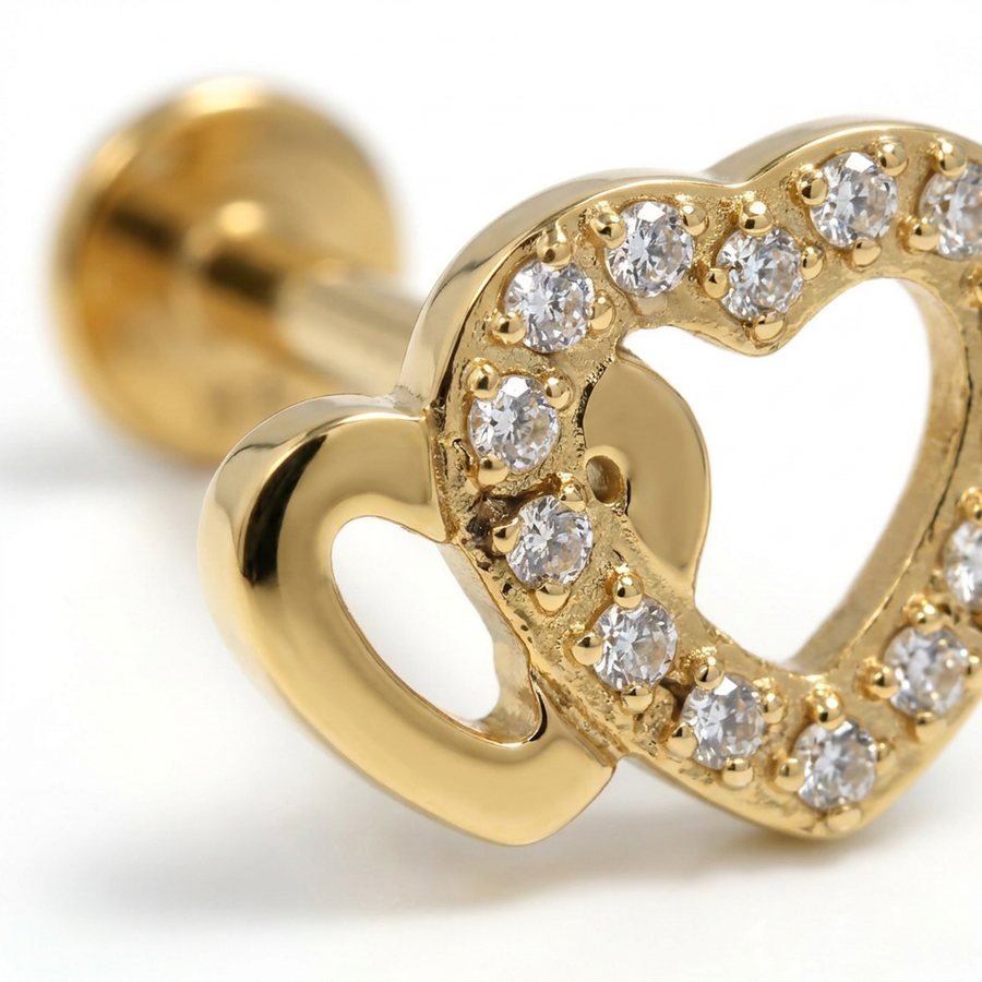 Piercing con cuore e zirconi in Acciaio Chirurgico 316L - Piercing per lobo, helix, forward helix, conch, flat, tragus
