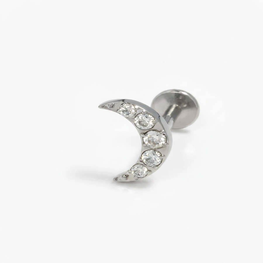Piercing con luna di zirconi in acciaio chirurgico 316L - Piercing per lobo, helix, forward helix, conch, flat, tragus