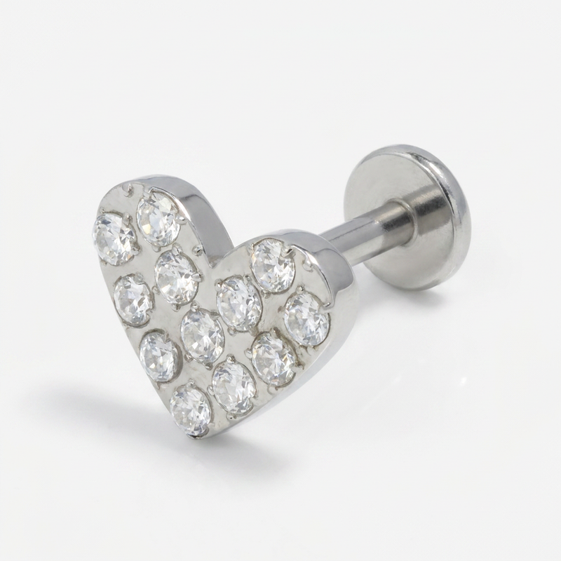 Piercing con cuore con zirconi in Acciaio Chirurgico 316L - Piercing per lobo, helix, forward helix, conch, flat, tragus