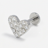 Piercing con cuore con zirconi in Acciaio Chirurgico 316L - Piercing per lobo, helix, forward helix, conch, flat, tragus
