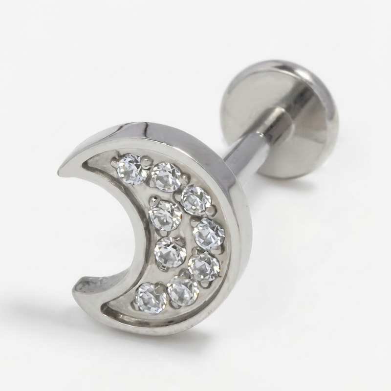 Piercing con luna e zirconi in Acciaio Chirurgico 316L - Piercing per lobo, helix, forward helix, conch, flat, tragus