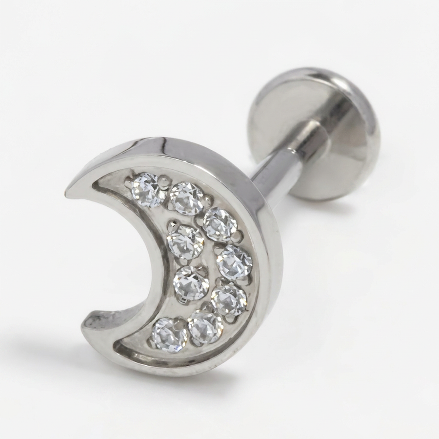 Piercing con luna e zirconi in Acciaio Chirurgico 316L - Piercing per lobo, helix, forward helix, conch, flat, tragus