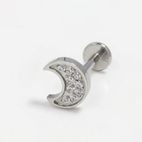 Piercing con luna e zirconi in Acciaio Chirurgico 316L - Piercing per lobo, helix, forward helix, conch, flat, tragus