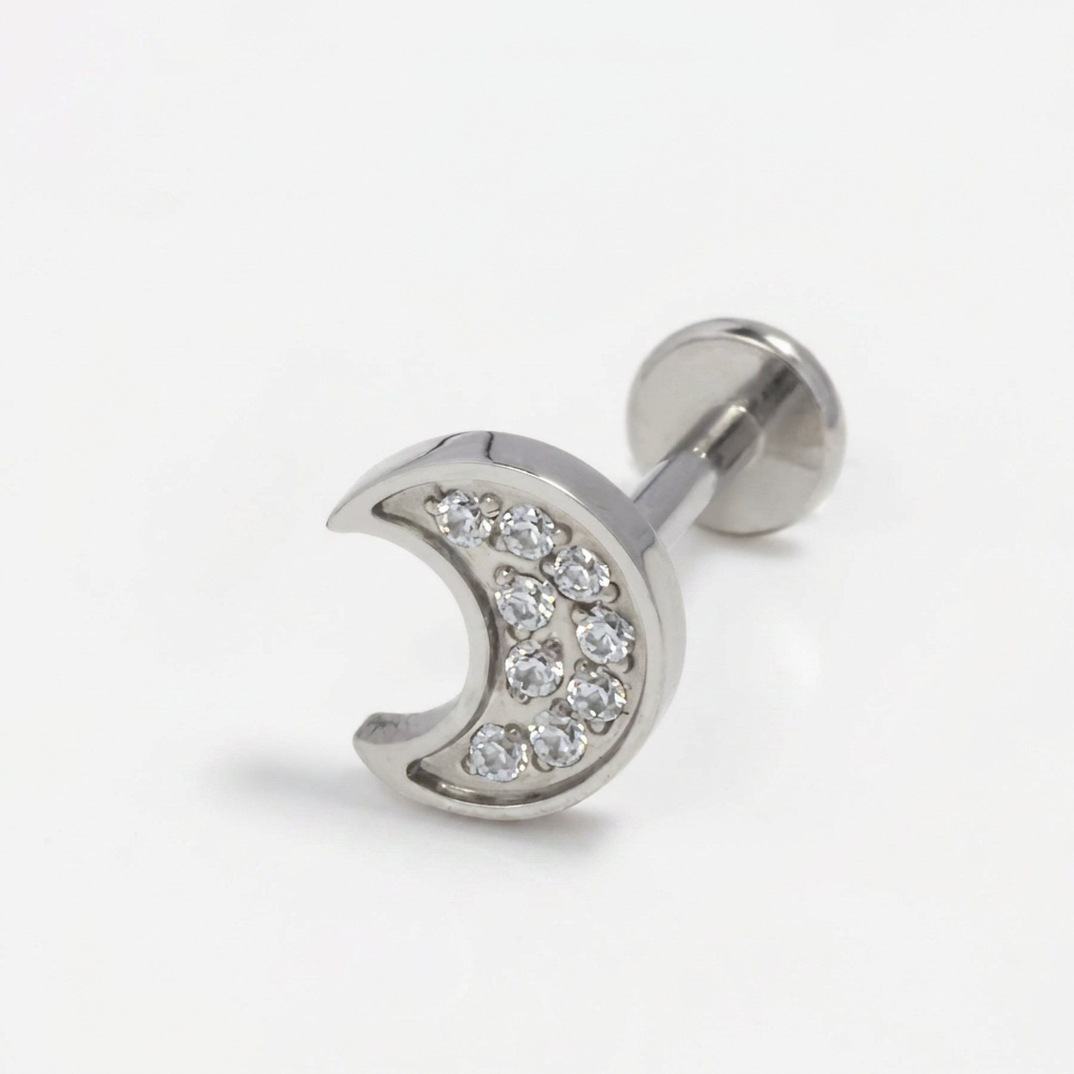 Piercing con luna e zirconi in Acciaio Chirurgico 316L - Piercing per lobo, helix, forward helix, conch, flat, tragus
