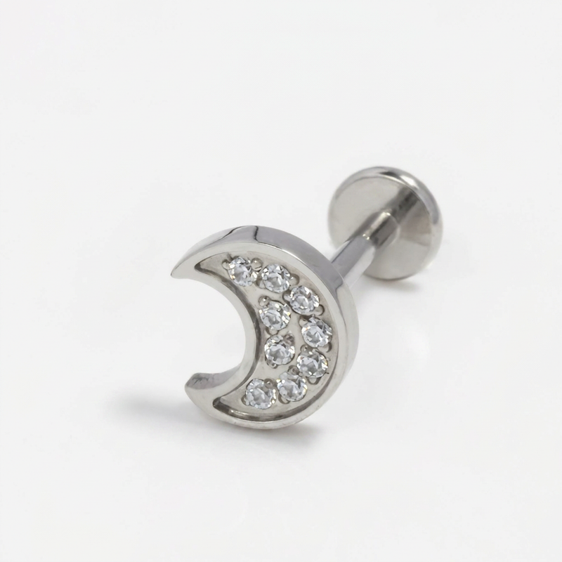 Piercing con luna e zirconi in Acciaio Chirurgico 316L - Piercing per lobo, helix, forward helix, conch, flat, tragus