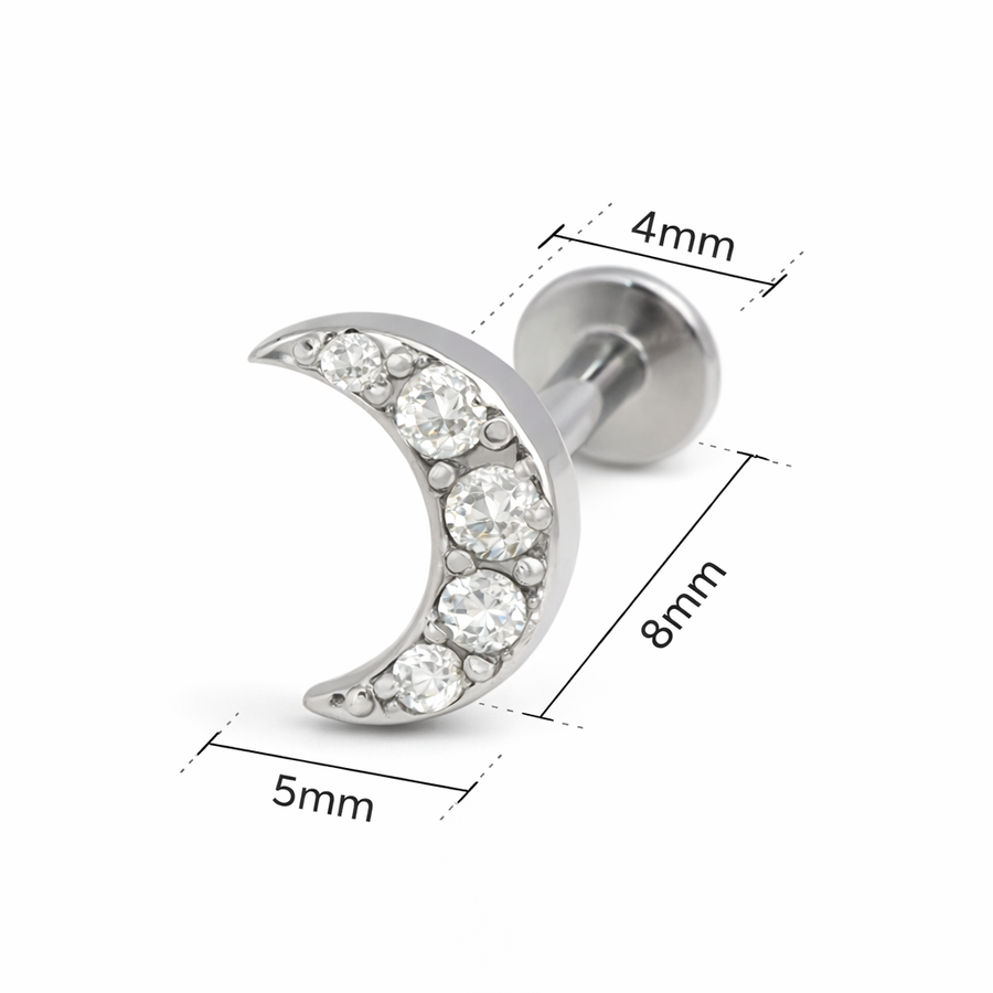 Piercing con luna di zirconi in acciaio chirurgico 316L - Piercing per lobo, helix, forward helix, conch, flat, tragus