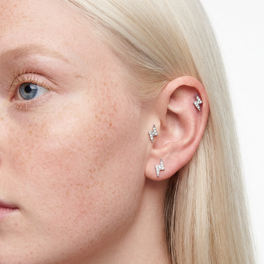 Piercing con fulmine di zirconi in Acciaio Chirurgico 316L - Piercing per lobo, helix, forward helix, conch, flat, tragus