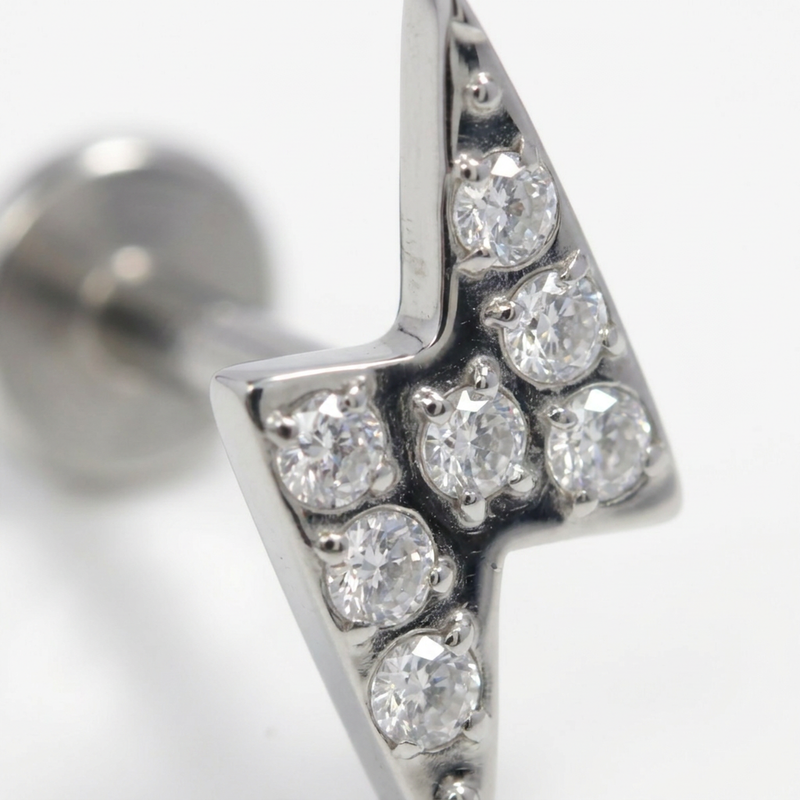Piercing con fulmine di zirconi in Acciaio Chirurgico 316L - Piercing per lobo, helix, forward helix, conch, flat, tragus