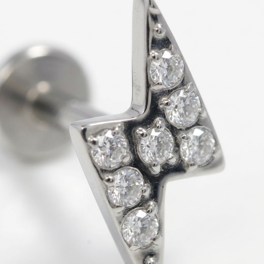 Piercing con fulmine di zirconi in Acciaio Chirurgico 316L - Piercing per lobo, helix, forward helix, conch, flat, tragus