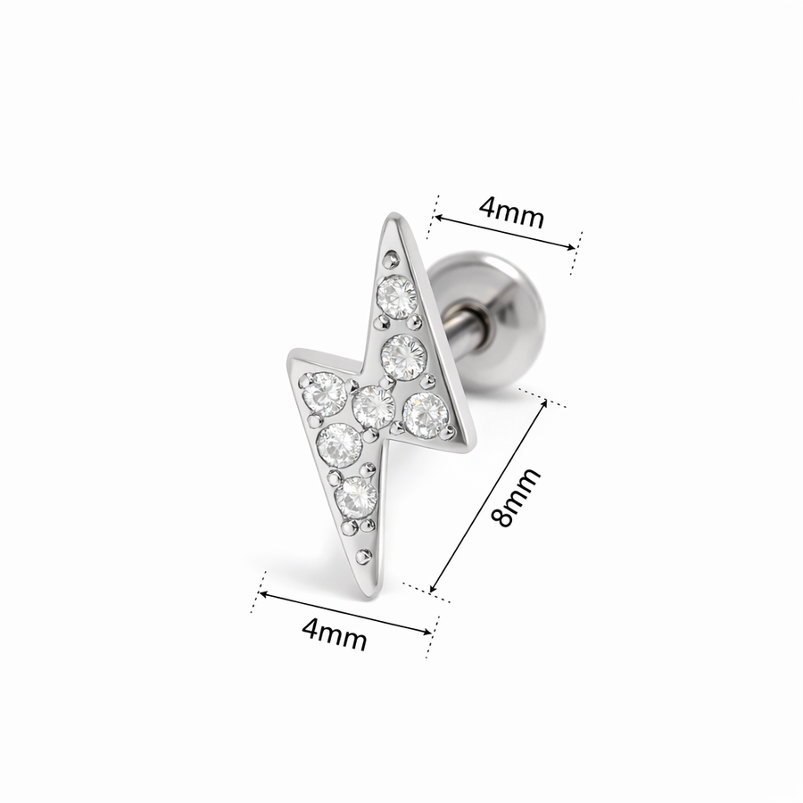 Piercing con fulmine di zirconi in Acciaio Chirurgico 316L - Piercing per lobo, helix, forward helix, conch, flat, tragus