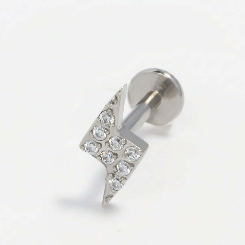 Piercing con fulmine di zirconi in Acciaio Chirurgico 316L - Piercing per lobo, helix, forward helix, conch, flat, tragus