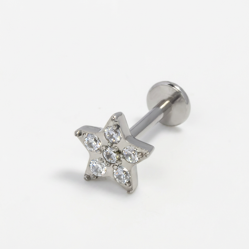 Piercing con stellina di zirconi in Acciaio Chirurgico 316L - Piercing per lobo, helix, forward helix, conch, flat, tragus