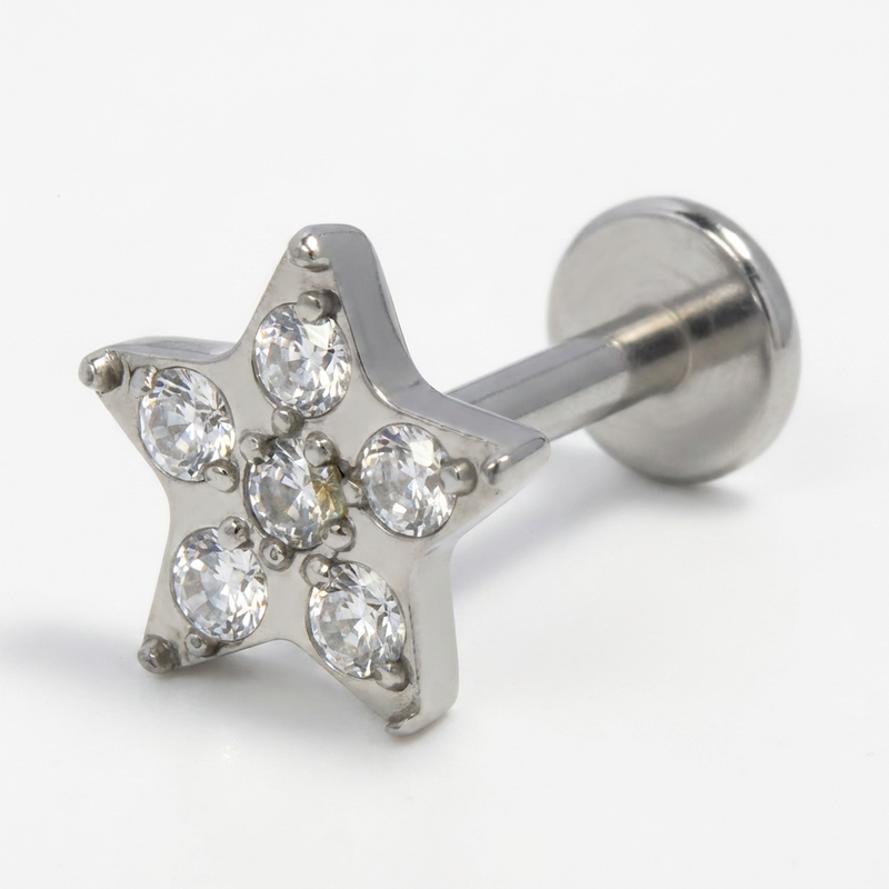 Piercing con stellina di zirconi in Acciaio Chirurgico 316L - Piercing per lobo, helix, forward helix, conch, flat, tragus