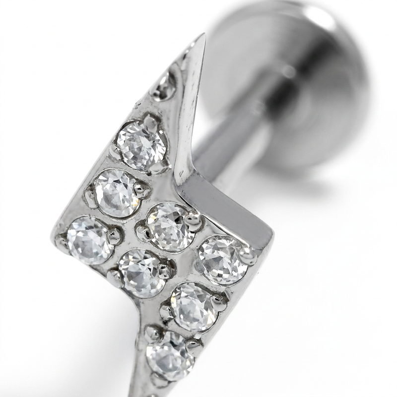 Piercing con fulmine di zirconi in Acciaio Chirurgico 316L - Piercing per lobo, helix, forward helix, conch, flat, tragus