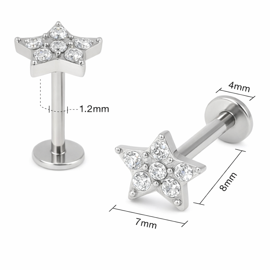 Piercing con stellina di zirconi in Acciaio Chirurgico 316L - Piercing per lobo, helix, forward helix, conch, flat, tragus