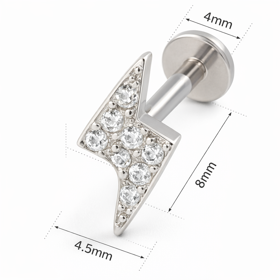 Piercing con fulmine di zirconi in Acciaio Chirurgico 316L - Piercing per lobo, helix, forward helix, conch, flat, tragus