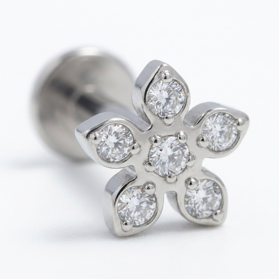 Piercing con fiore in Acciaio Chirurgico 316L - Piercing per lobo, helix, forward helix, conch, flat, tragus