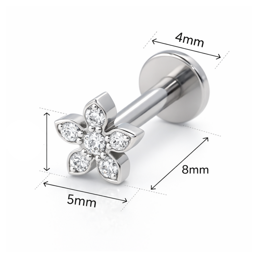 Piercing con fiore in Acciaio Chirurgico 316L - Piercing per lobo, helix, forward helix, conch, flat, tragus