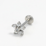 Piercing con fiore di zirconi in Acciaio Chirurgico 316L - Piercing per lobo, helix, forward helix, conch, flat, tragus