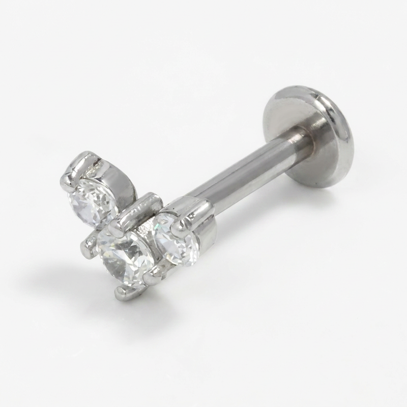 Piercing con tre zirconi in acciaio chirurgico 316L - Piercing per lobo, helix, forward helix, conch, flat, tragus