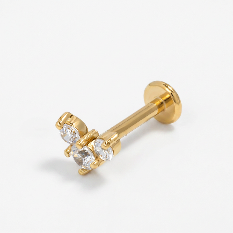 Piercing con tre zirconi in acciaio chirurgico 316L - Piercing per lobo, helix, forward helix, conch, flat, tragus