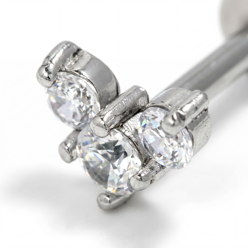 Piercing con tre zirconi in acciaio chirurgico 316L - Piercing per lobo, helix, forward helix, conch, flat, tragus