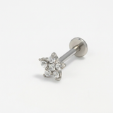 Piercing con fiorellino di zirconi in acciaio chirurgico 316L - Piercing per lobo, helix, forward helix, conch, flat, tragus