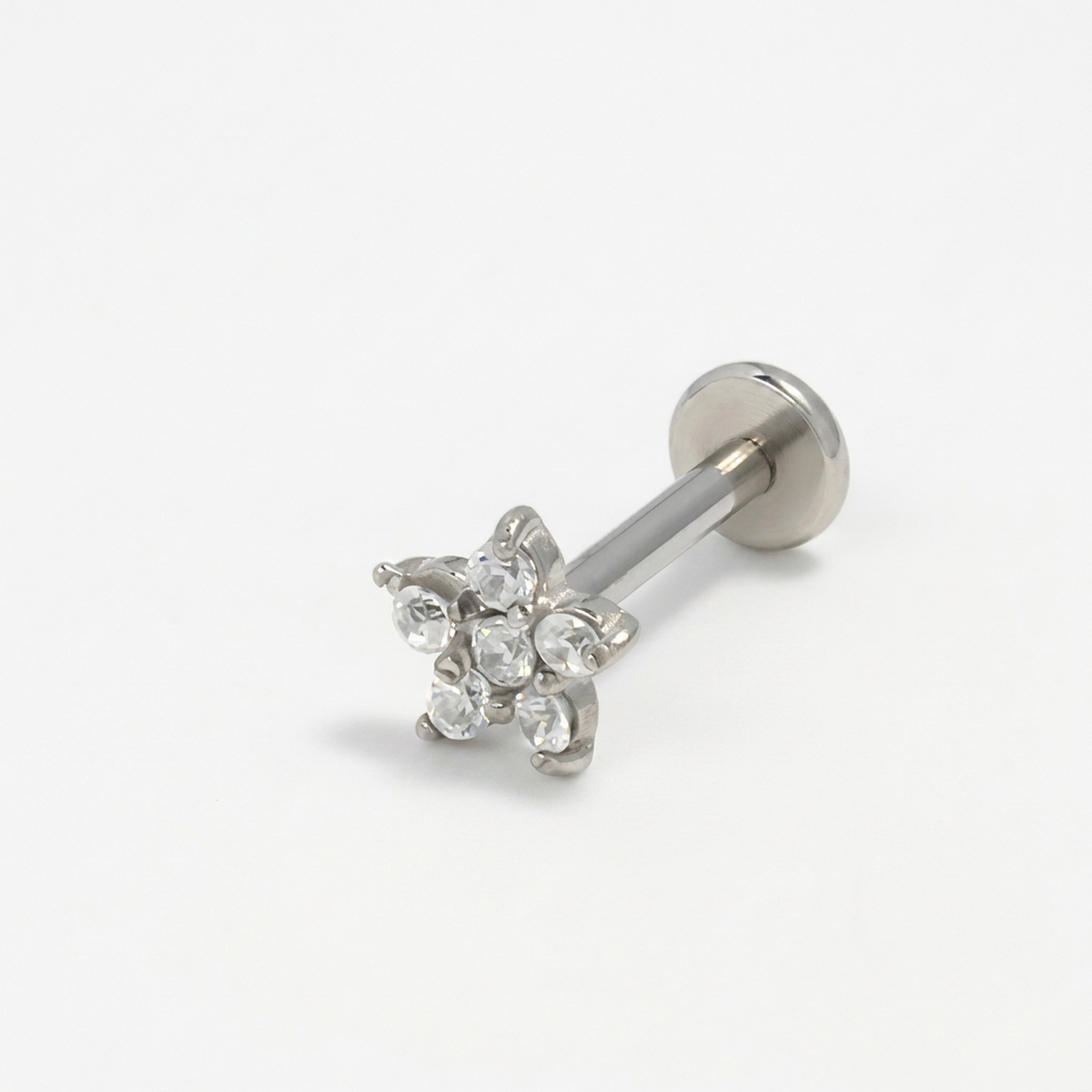 Piercing con fiorellino di zirconi in acciaio chirurgico 316L - Piercing per lobo, helix, forward helix, conch, flat, tragus