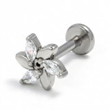 Piercing con fiore di zirconi in Acciaio Chirurgico 316L - Piercing per lobo, helix, forward helix, conch, flat, tragus
