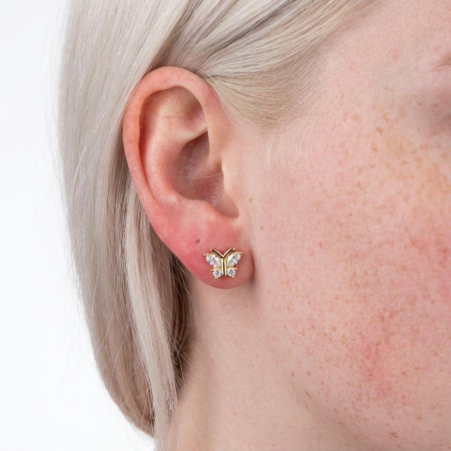 Piercing con farfallina di zirconi in Acciaio Chirurgico 316L - Piercing per lobo, helix, forward helix, conch, flat, tragus