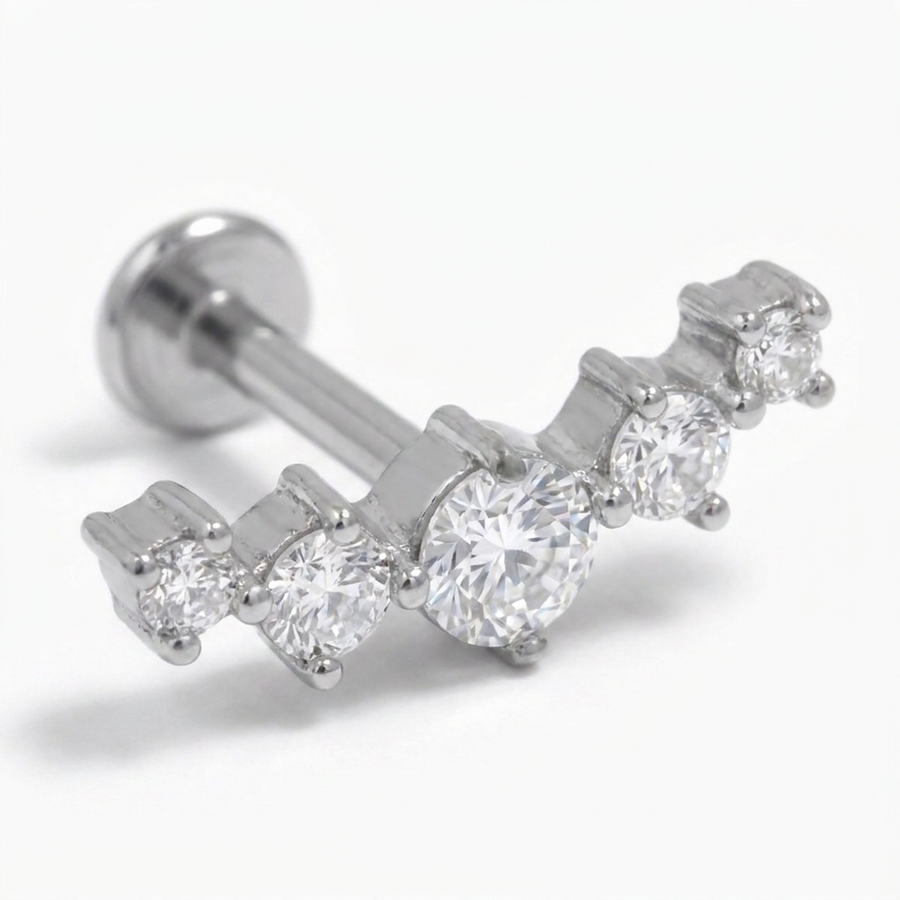Piercing con zirconi in acciaio chirurgico 316L - Piercing per lobo, helix, forward helix, conch, flat, tragus