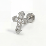 Piercing con croce di zirconi in Acciaio Chirurgico 316L - Piercing per lobo, helix, forward helix, conch, flat, tragus