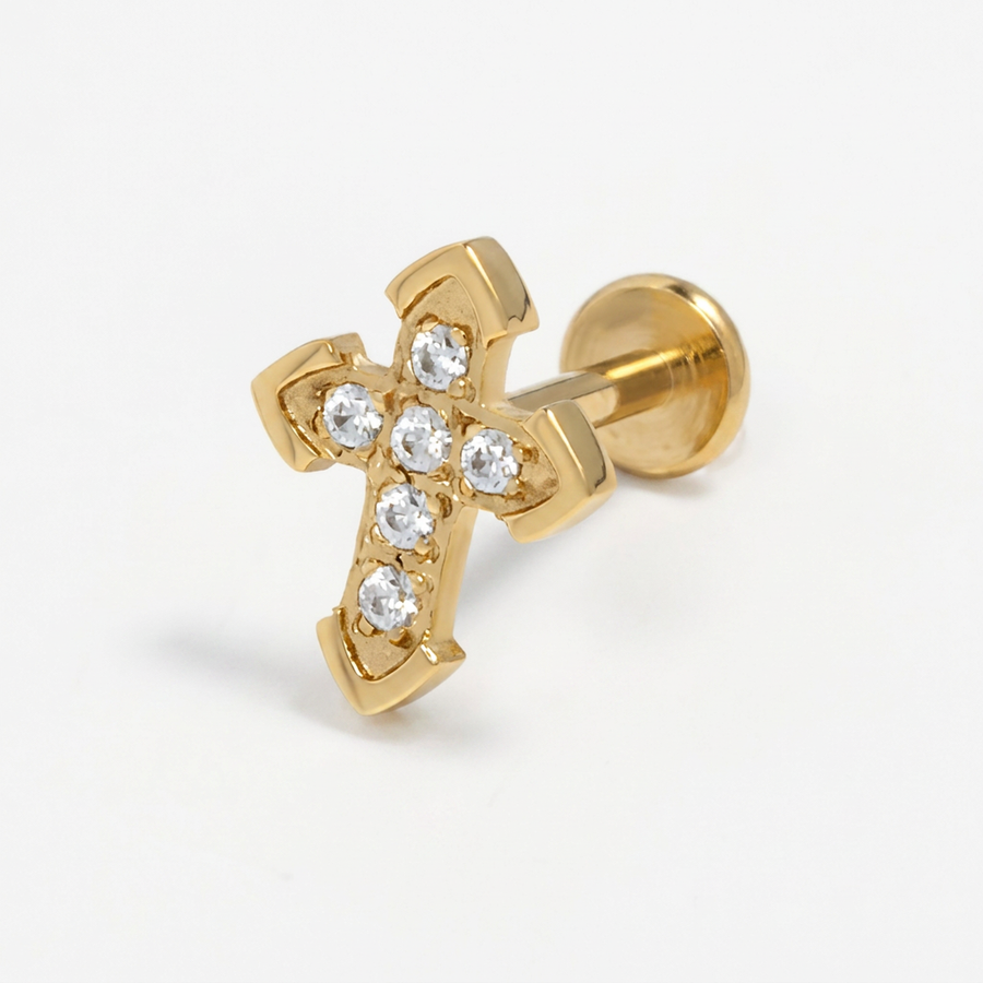 Piercing con croce di zirconi in Acciaio Chirurgico 316L - Piercing per lobo, helix, forward helix, conch, flat, tragus