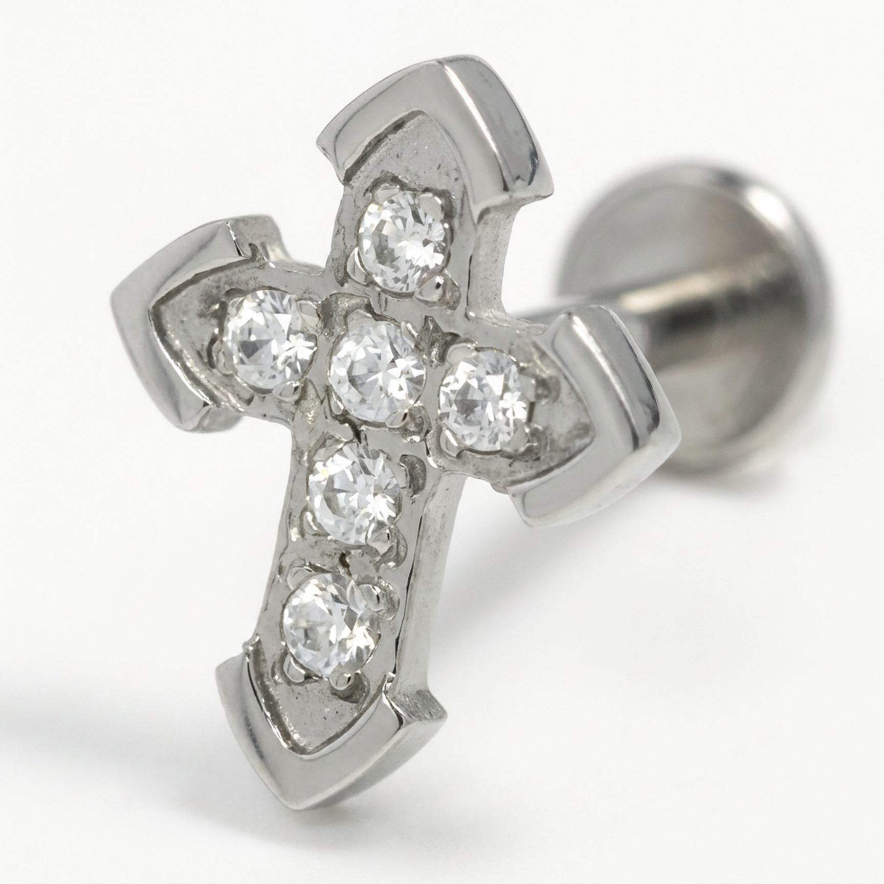 Piercing con croce di zirconi in Acciaio Chirurgico 316L - Piercing per lobo, helix, forward helix, conch, flat, tragus