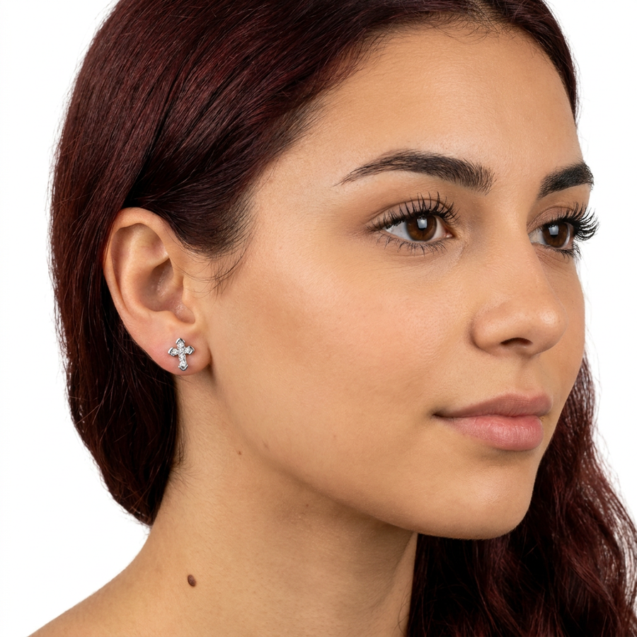 Piercing con croce di zirconi in Acciaio Chirurgico 316L - Piercing per lobo, helix, forward helix, conch, flat, tragus