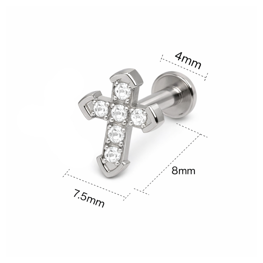 Piercing con croce di zirconi in Acciaio Chirurgico 316L - Piercing per lobo, helix, forward helix, conch, flat, tragus