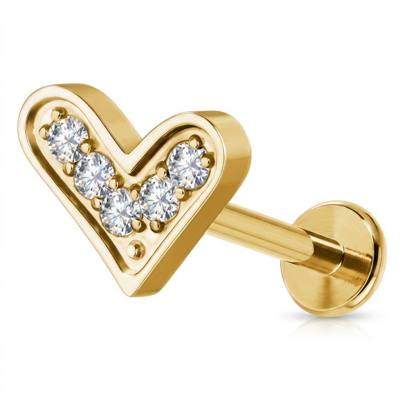 Piercing con cuore di zirconi in Acciaio Chirurgico 316L - Piercing per lobo, helix, forward helix, conch, flat, tragus