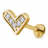 Piercing con cuore di zirconi in Acciaio Chirurgico 316L - Piercing per lobo, helix, forward helix, conch, flat, tragus